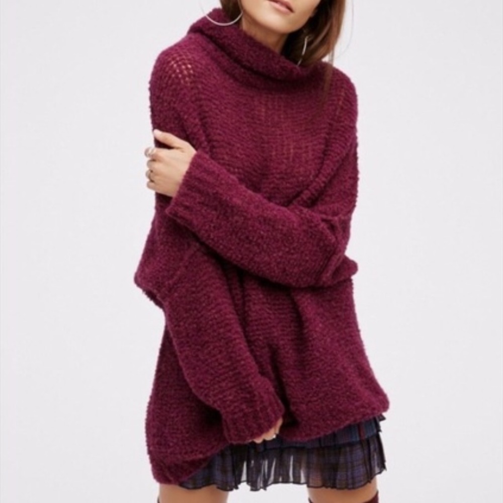 Free people alpaca plum wine oversized turtleneck